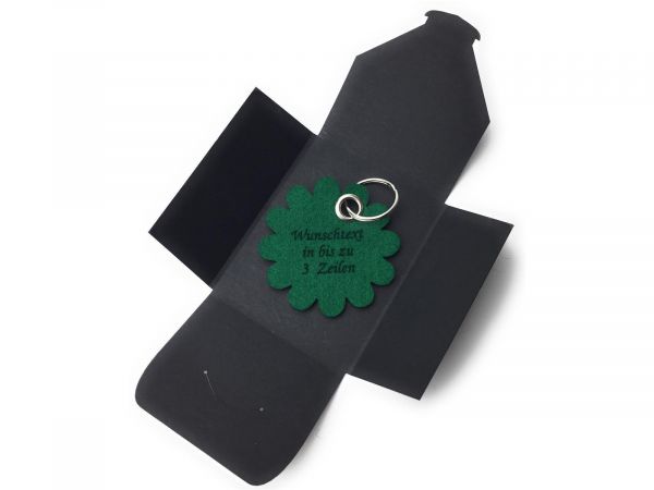 Filz-Schlüsselanhänger - Blume rund - waldgrün/grün - Gravur optional