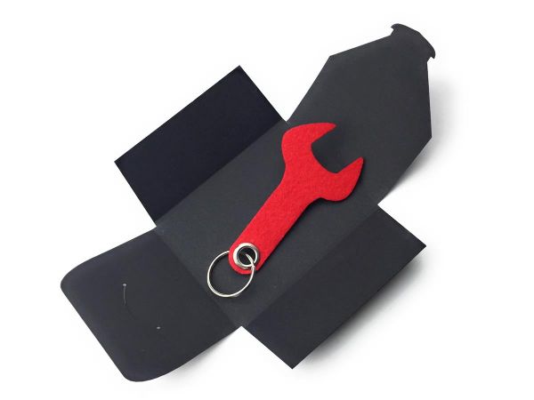 Filz-Schlüsselanhänger - Schraubenschlüssel - rot - Gravur optional