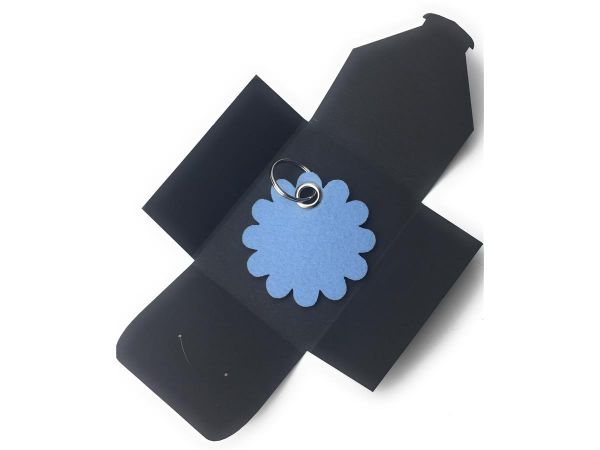 Filz-Schlüsselanhänger - Blume rund - eisblau/blau - Gravur