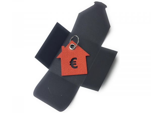 Filz-Schlüsselanhänger - Haus/Bank mit €-Zeichen - rostbraun/braun - Gravur optional