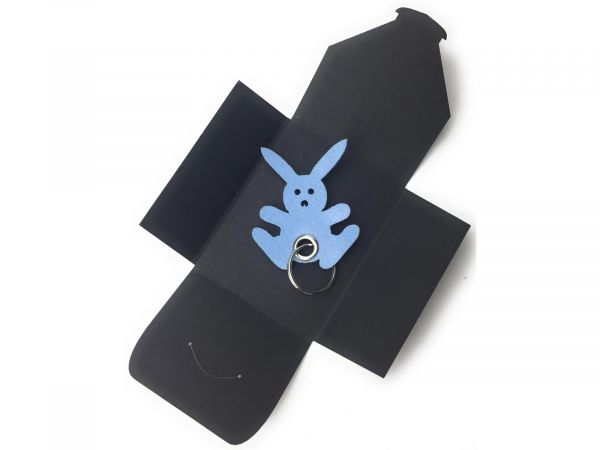 Filz-Schlüsselanhänger - Hase Freude - eisblau/blau - Gravur