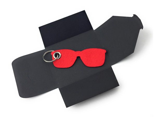 Filz-Schlüsselanhänger - Sonnen-Brille - rot - Gravur optional