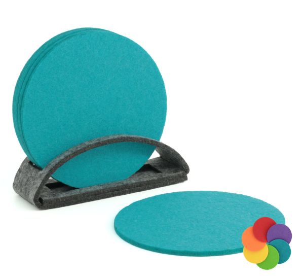 6er Set - 10cm - Farbe: petrol (Blau) - Premium Filz Untersetzer Set – Bunt & Vielseitig – Pack, Run