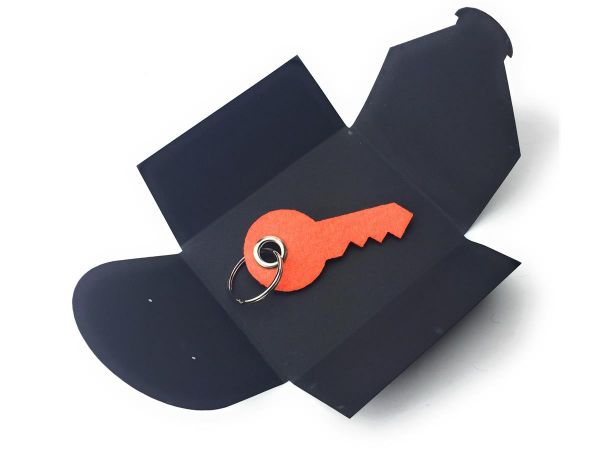 Filz-Schlüsselanhänger - Haus-Tür-Schlüssel - orange - Gravur optional