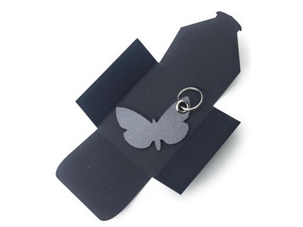 Filz-Schlüsselanhänger - Schmetterling - taubengrau/grau - Gravur optional