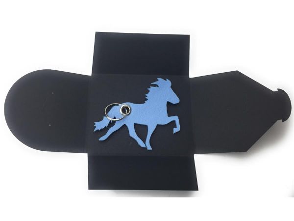 Filz-Schlüsselanhänger - Island-Pferd - eisblau/blau - Gravur