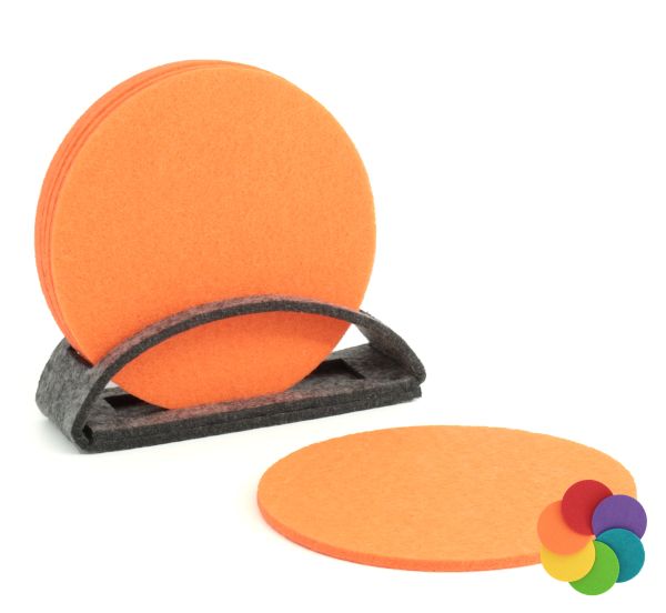 6er Set - 10cm - Farbe: orange (Orange) - Premium Filz Untersetzer Set – Bunt & Vielseitig – Pack, R