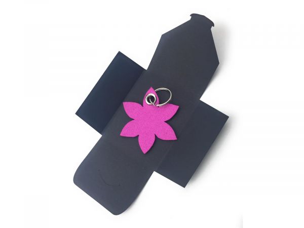 Filz-Schlüsselanhänger - Blume spitz - pink - Gravur optional