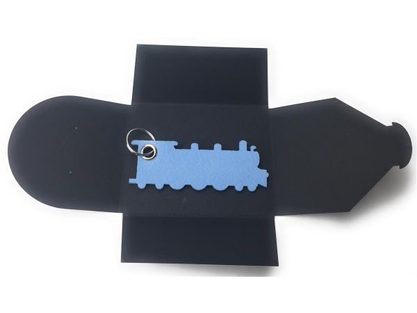 Filz-Schlüsselanhänger - Grosse Dampflok - eisblau/blau - Gravur