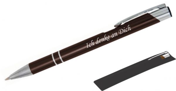 Kugelschreiber LIBO in braun inkl. individueller Gravur - in Samthülle