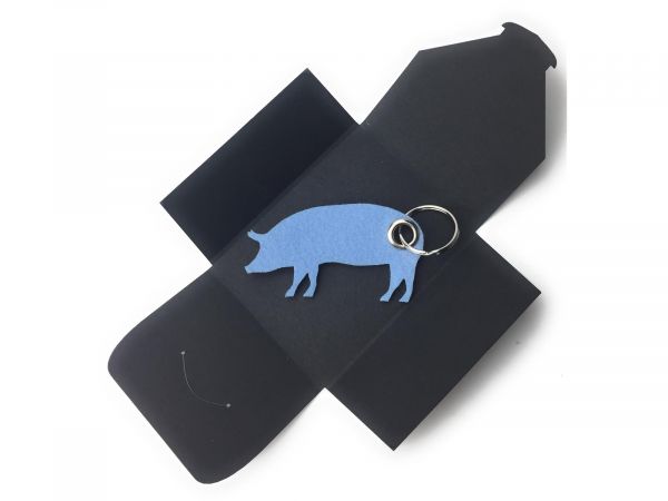 Filz-Schlüsselanhänger - Haus-Schwein - eisblau/blau - Gravur