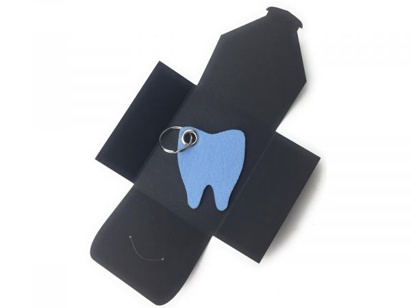 Filz-Schlüsselanhänger - Backen-Zahn - eisblau/blau - Gravur
