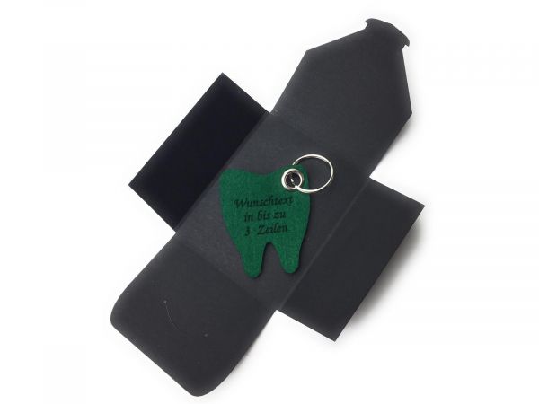 Filz-Schlüsselanhänger - Backen-Zahn - waldgrün/grün - Gravur optional