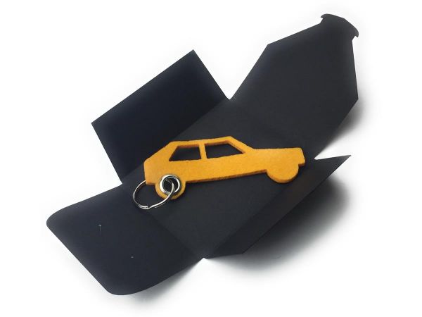 Filz-Schlüsselanhänger - Auto Retro - safrangelb/gelb - Gravur optional