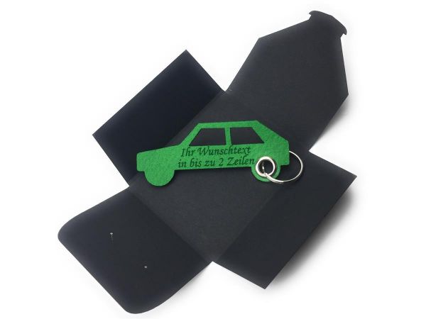 Filz-Schlüsselanhänger - Auto Retro - grasgrün/grün - Gravur optional