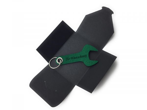 Filz-Schlüsselanhänger - Schraubenschlüssel - waldgrün/grün - Gravur optional