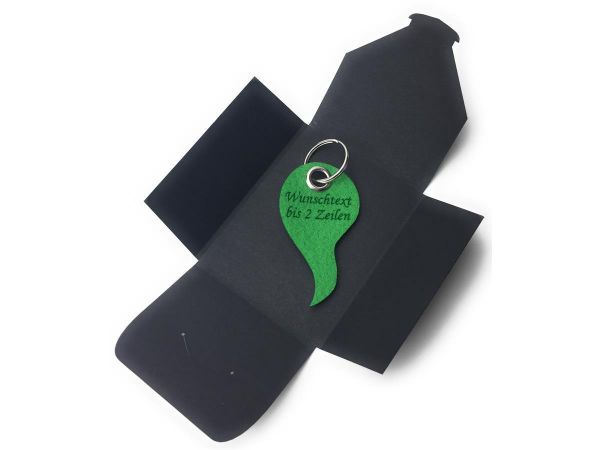 Filz-Schlüsselanhänger - Flamme - grasgrün/grün - Gravur optional