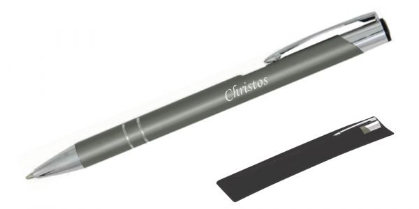 Kugelschreiber LIBO in grau inkl. individueller Gravur - in Samthülle