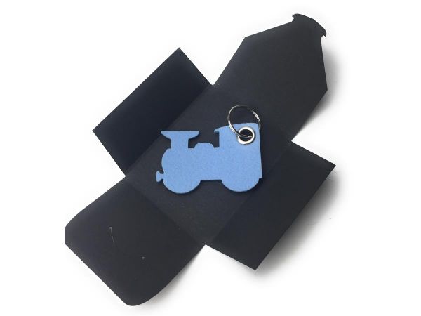 Filz-Schlüsselanhänger - Dampflok klein - eisblau/blau - Gravur