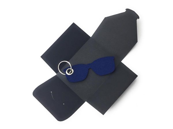 Filz-Schlüsselanhänger - Sonnen-Brille - marineblau/blau - Gravur optional