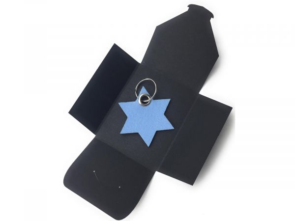 Filz-Schlüsselanhänger - 6eck-Stern - eisblau/blau - Gravur