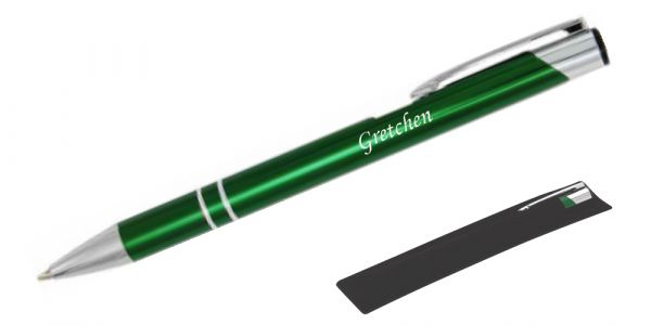 Kugelschreiber LIBO in grün inkl. individueller Gravur - in Samthülle