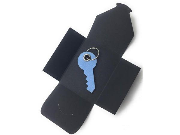 Filz-Schlüsselanhänger - Haus-Tür-Schlüssel - eisblau/blau - Gravur