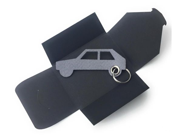 Filz-Schlüsselanhänger - Auto Retro - taubengrau/grau - Gravur optional