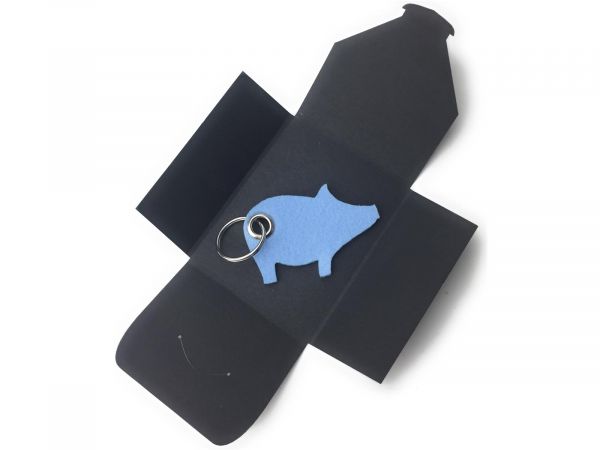 Filz-Schlüsselanhänger - Schwein - eisblau/blau - Gravur