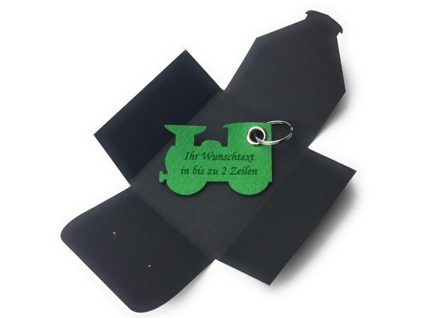 Filz-Schlüsselanhänger - Dampflok klein - grasgrün/grün - Gravur optional