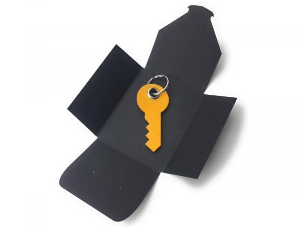 Filz-Schlüsselanhänger - Haus-Tür-Schlüssel - safrangelb/gelb - Gravur optional