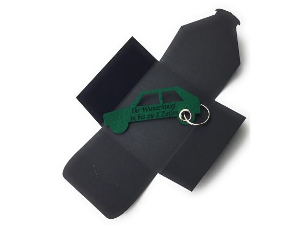Filz-Schlüsselanhänger - Auto Retro - waldgrün/grün - Gravur optional
