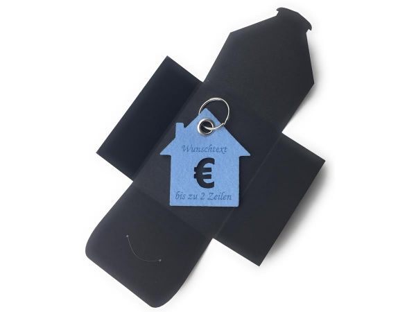 Filz-Schlüsselanhänger - Haus - eisblau/blau - Gravur