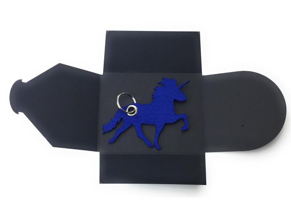 Filz-Schlüsselanhänger - Einhorn - königsblau/blau - Gravur optional