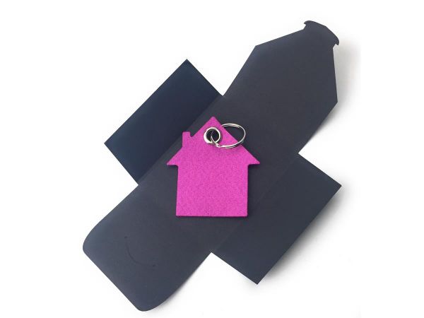 Filz-Schlüsselanhänger - Haus - pink - Gravur optional