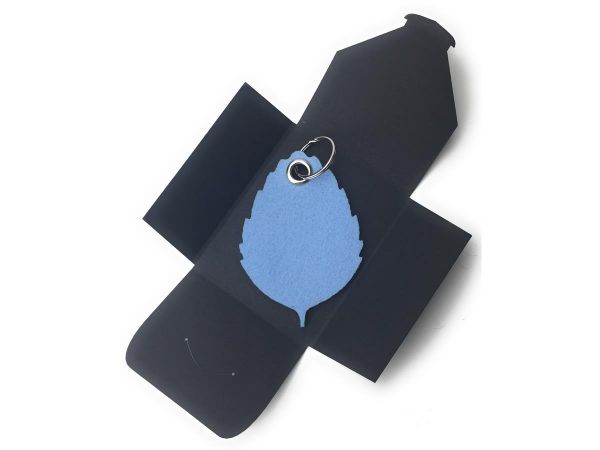 Filz-Schlüsselanhänger - Blatt - eisblau/blau - Gravur