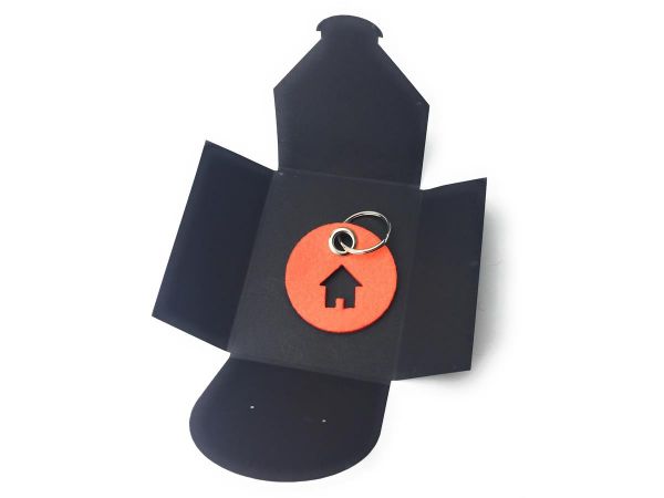 Schlüsselanhänger aus Filz - Kreis / Scheibe / mit Haus - orange