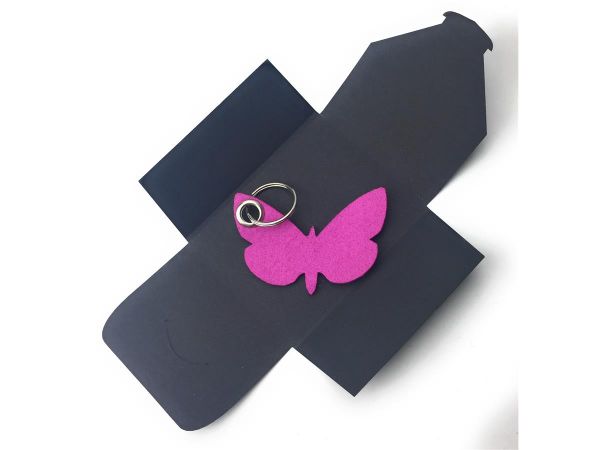 Filz-Schlüsselanhänger - Schmetterling - pink - Gravur optional